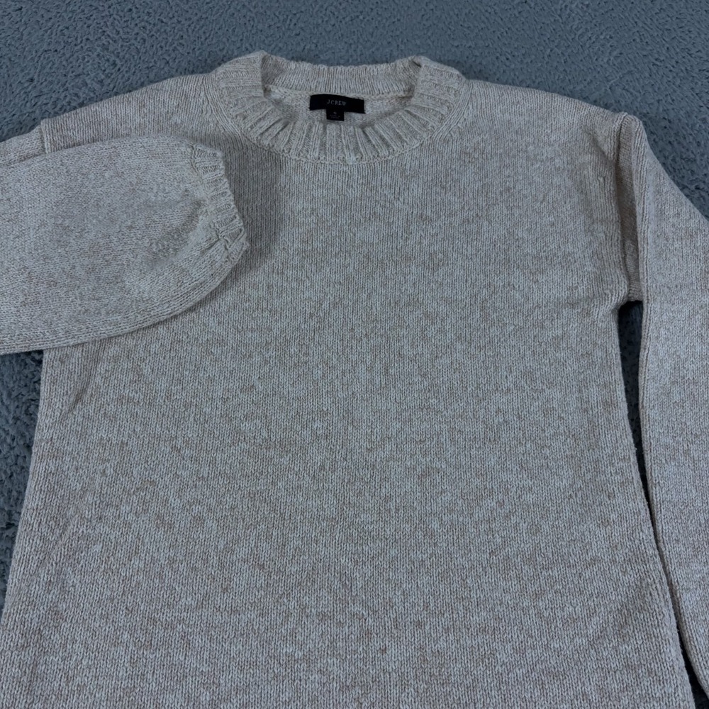 J Crew Sweater Womens Small Oatmeal Ragg Puff Sleeve Heavy Cotton Chunky Grandma
